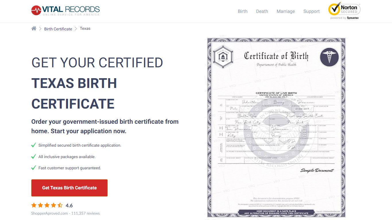 Get your certified Texas Birth Certificate - Vital Records Online